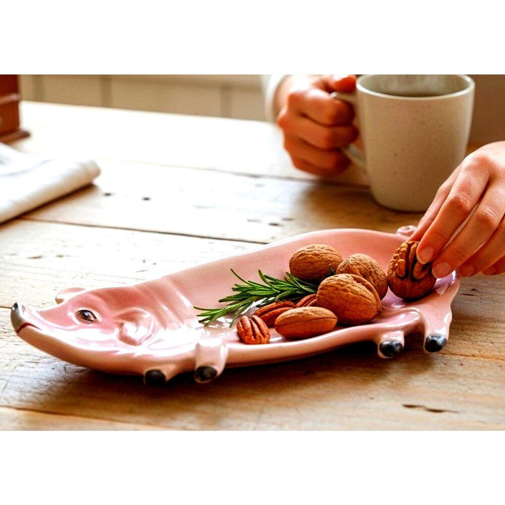 Vintage Italian Ceramic Pink Pig Spoon Rest Trinket Dish Farm Cottage Boho 6467